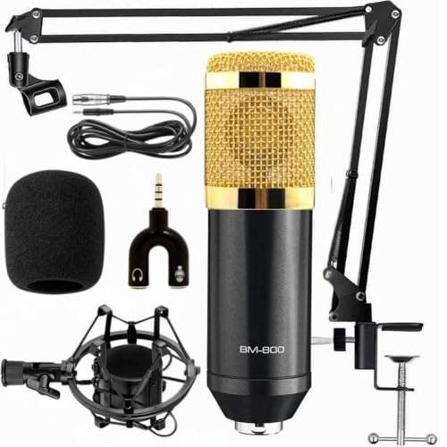 TECHBLAZE BM800 Condenser Microphone Kit with Table Clamp Stand, Shock Mount, XLR Cable & Audio Splitter | Professional Studio Recording Equipment Set for Singing, Podcast, YouTube & Voice Over - Image 1