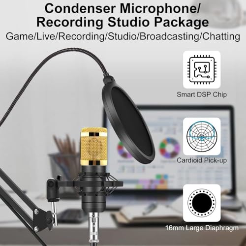 TECHBLAZE BM800 Condenser Microphone Kit with Table Clamp Stand, Shock Mount, XLR Cable & Audio Splitter | Professional Studio Recording Equipment Set for Singing, Podcast, YouTube & Voice Over - Image 4
