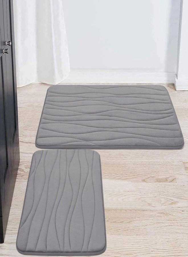 Buganda Memory Foam 2 Pieces Bath Rugs Set - Soft Non-Slip Thick Bath Mat and Toilet Rug Mat, Absorbent Washable Bathroom Rugs and Mats Set (24" x 16" + 30" x 20",Dark Grey) - Image 1