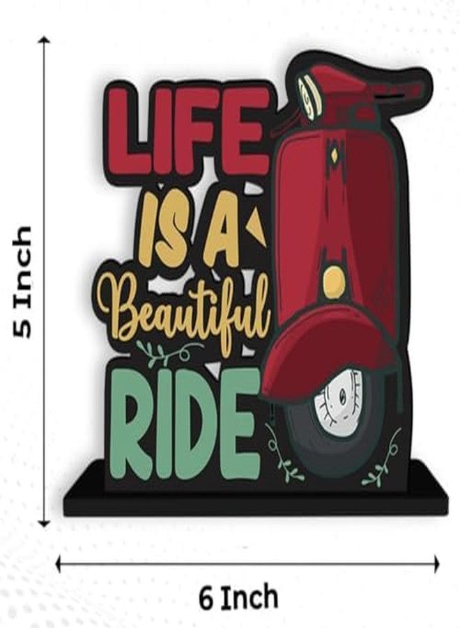 MY CREATIVE HUT ديكور طاولة خشبي من My Creative Hut® يحمل اقتباسات، قطعة فنية لطاولة المكتب، ديكور منزلي، غرفة معيشة، هدية عصرية (الحياة رحلة جميلة، 6 × 6) - Image 2