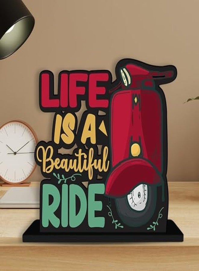 MY CREATIVE HUT ديكور طاولة خشبي من My Creative Hut® يحمل اقتباسات، قطعة فنية لطاولة المكتب، ديكور منزلي، غرفة معيشة، هدية عصرية (الحياة رحلة جميلة، 6 × 6) - Image 1