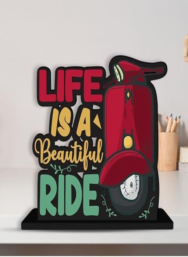 MY CREATIVE HUT ديكور طاولة خشبي من My Creative Hut® يحمل اقتباسات، قطعة فنية لطاولة المكتب، ديكور منزلي، غرفة معيشة، هدية عصرية (الحياة رحلة جميلة، 6 × 6) - Image 5