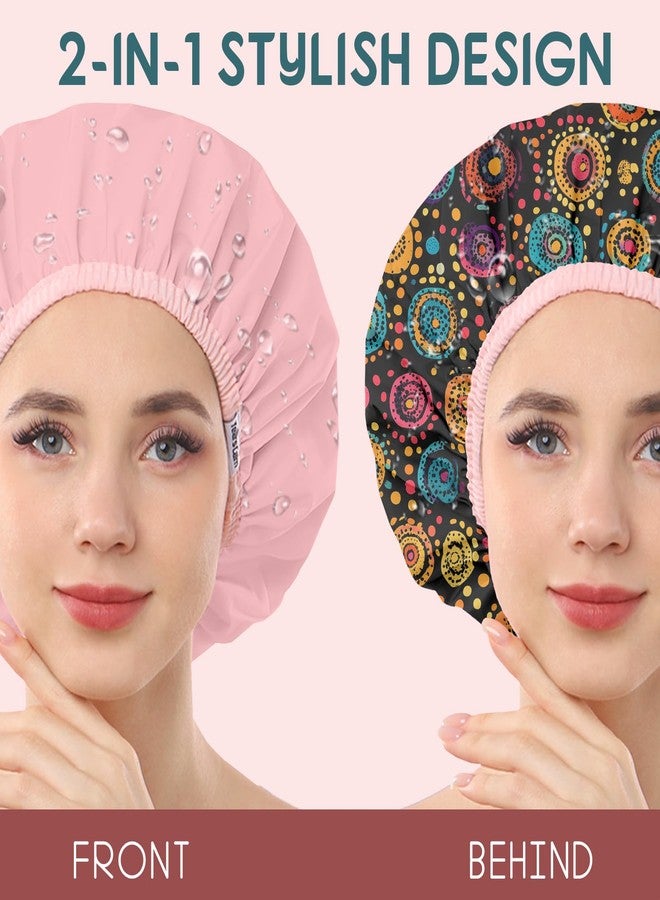 Years calm Luxury Shower Caps for Women Reusable Waterproof – Polka Dot Double Layer Bath Cap with Adjustable Elastic for Braids & Long Hair, Comfortable & Stylish, Versatile Use (Black) - Image 4