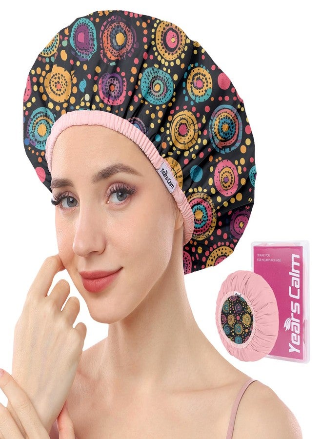 Years calm Luxury Shower Caps for Women Reusable Waterproof – Polka Dot Double Layer Bath Cap with Adjustable Elastic for Braids & Long Hair, Comfortable & Stylish, Versatile Use (Black) - Image 1