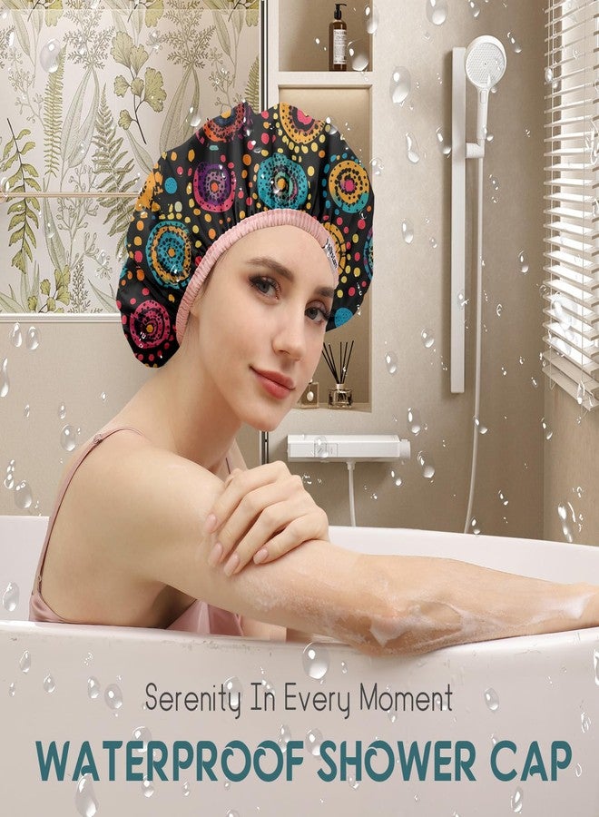 Years calm Luxury Shower Caps for Women Reusable Waterproof – Polka Dot Double Layer Bath Cap with Adjustable Elastic for Braids & Long Hair, Comfortable & Stylish, Versatile Use (Black) - Image 3