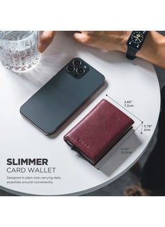 VULKIT Credit Card Holder with Banknote Compartment RFID Blocking Pop up Leather Card Wallet with ID Window for Men or Women(Wine)  - Image 5