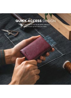 VULKIT Credit Card Holder with Banknote Compartment RFID Blocking Pop up Leather Card Wallet with ID Window for Men or Women(Wine)  - Image 3