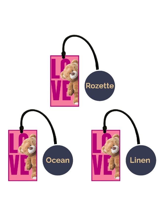 Rozette Rosette Car Air Freshener – Set of 3 (Rozette, Linen & Ocean Scents) | Long-Lasting Luxury Fragrance for Cars | Elegant Hanging Design - Image 1