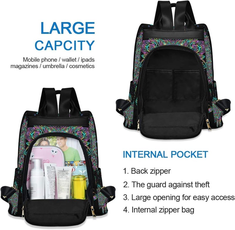 ALAZA ALAZA Dreamcatcher Lotus Boho Backpack Purse for Women Anti Theft Fashion Back Pack Shoulder Bag  - Image 3