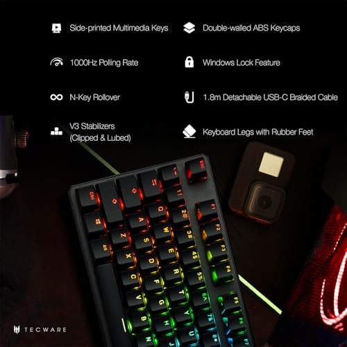 TECWARE Phantom+ 87 Key Mechanical Gaming Keyboard, RGB led, TKL 75% Keyboard, Thocky Sounding, Wraith Pink Switch - Image 4