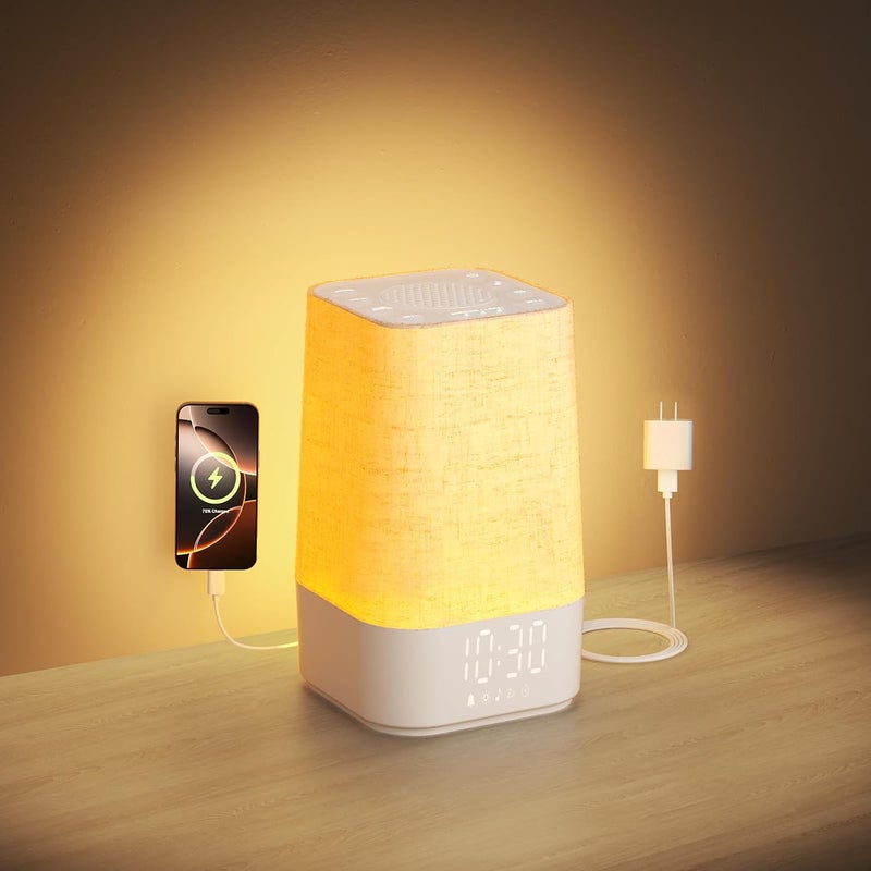 4-in-1 Sunrise Alarm Clock White Noise Sound Machine, 30 Soothing Sounds, Dimmable Amber Breathing Night Light for Bedrooms, Gentle Wake Up Light for Heavy Sleepers Adults & Kids