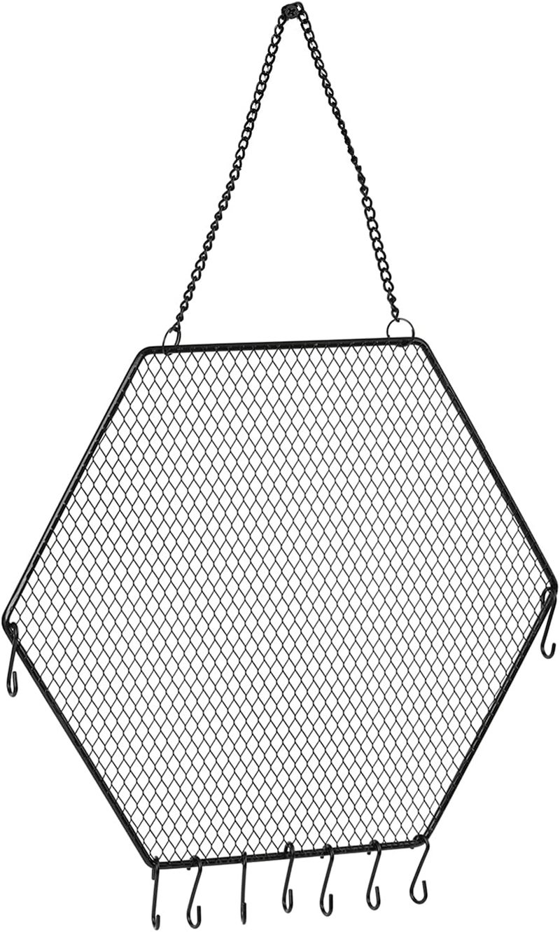 klarakoMetal Jewellery Stand Wall Mounted Jewelry Display Hanging Earring Holder Mesh Jewelry Organizer with Hooks for Necklaces Bracelets Earrings Rings klarakoBlack - Image 1