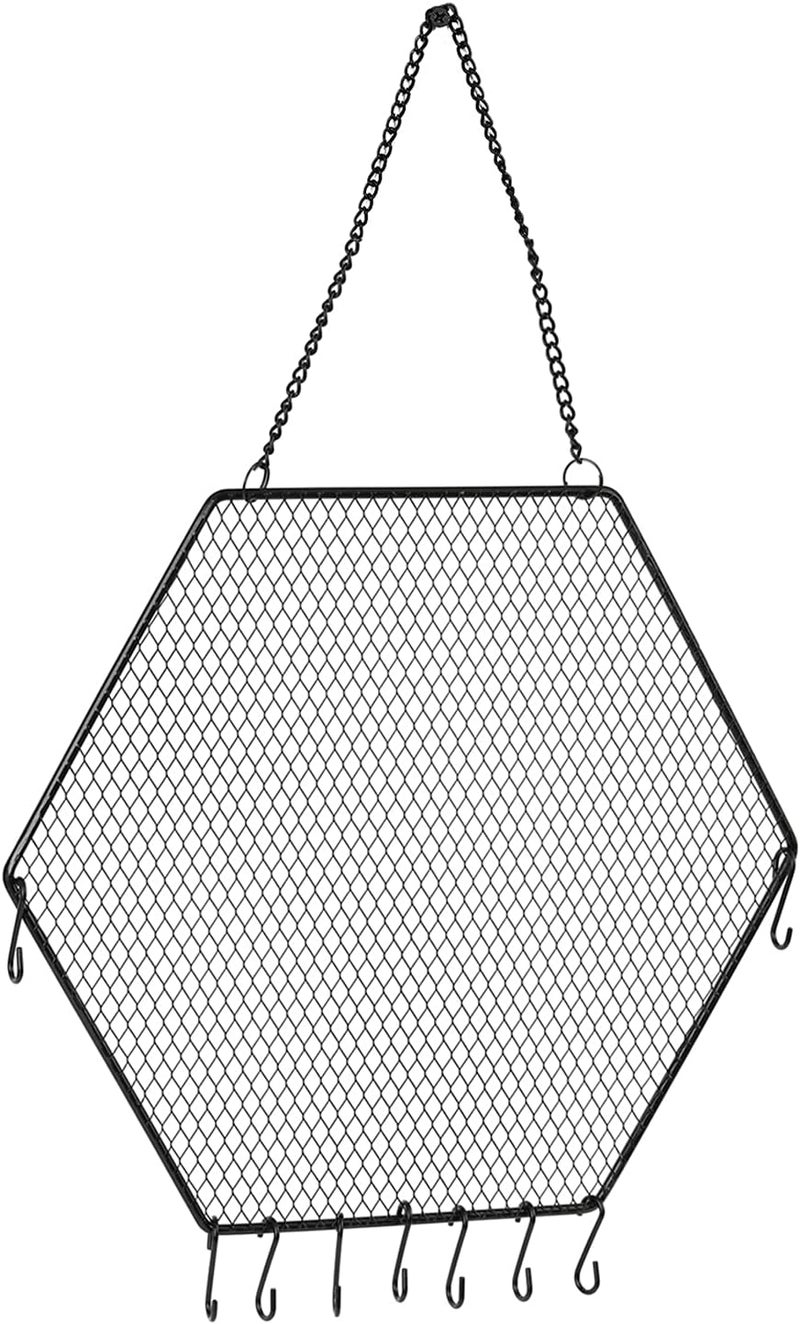 klarakoMetal Jewellery Stand Wall Mounted Jewelry Display Hanging Earring Holder Mesh Jewelry Organizer with Hooks for Necklaces Bracelets Earrings Rings klarakoBlack - Image 3