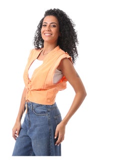 Short Sleeveless Blouse With Elastic At The Waist - Orange - pzsku/Z60D326D716413B06EE9EZ/45/_/1702466269/99dabbf2-ba2a-4058-8446-4aaaa2a5feff