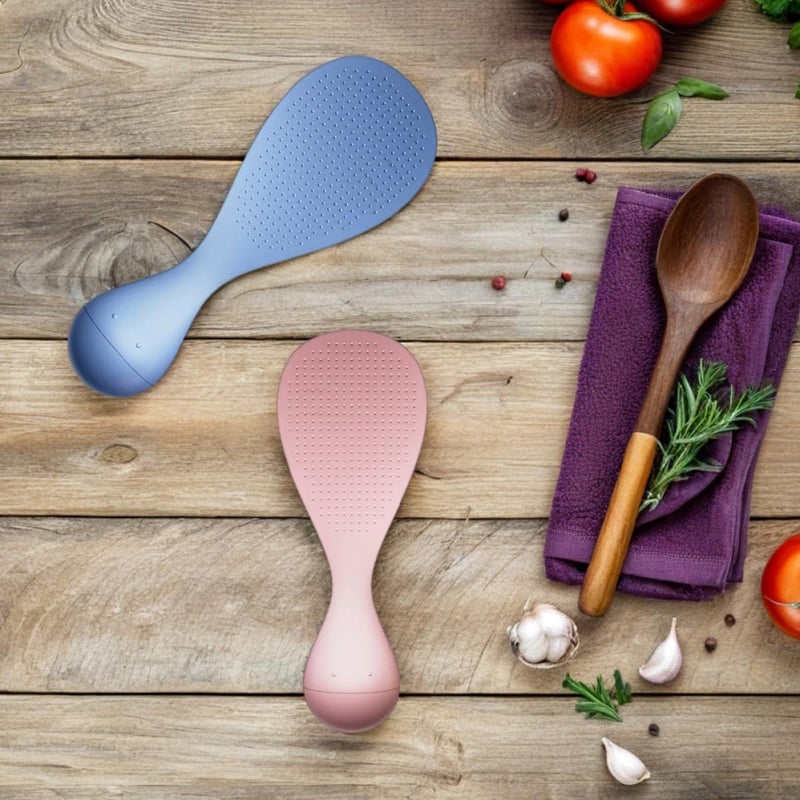 توصيل شهري منتظم 6 قطع ملعقة أرز قائمة غير لاصقة بلاستيكية لطباخ الأرز، مقاومة للحرارة، مغرفة تقديم للمطبخ المنزلي (أبيض، أزرق، وردي) خيارات تصميم اقتصادية مواد مختارة بناء بسيط مطور شكل منتظم ومتناسق - Image 5