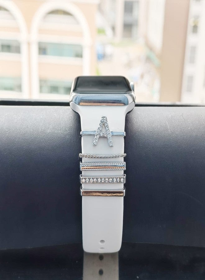 Wowstrap 5Pcs Charms for Apple Watch band 41mm 45mm 40mm 44mm 38mm 42mm 46mm 49mm Women,Diamond+Metal Jewelry Decorative Ring For iWatch series 11 10 9 8 7 6 5 4 se 3/2,Galaxy watch 7/6/5/4,Strap Accessories - Image 2