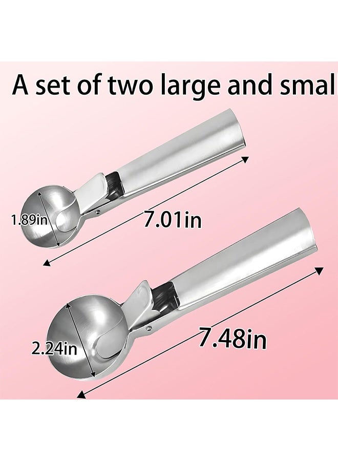 Quantum 2 PCS Ice Cream Scoop, Portable Stainless Steel Ice Cream Scoop with Trigger and Comfortable Handl, Easy Clean for Gelato Cookie Dough (Silver) - Image 2