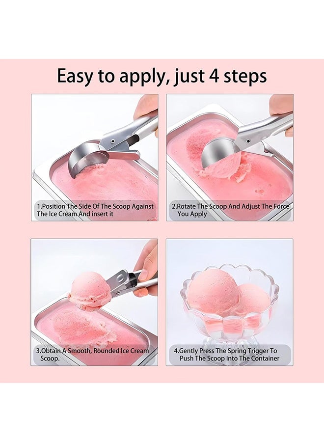 Quantum 2 PCS Ice Cream Scoop, Portable Stainless Steel Ice Cream Scoop with Trigger and Comfortable Handl, Easy Clean for Gelato Cookie Dough (Silver) - Image 5