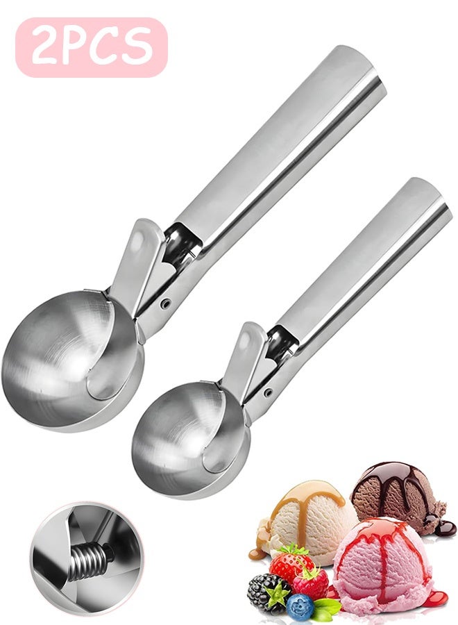 Quantum 2 PCS Ice Cream Scoop, Portable Stainless Steel Ice Cream Scoop with Trigger and Comfortable Handl, Easy Clean for Gelato Cookie Dough (Silver) - Image 1