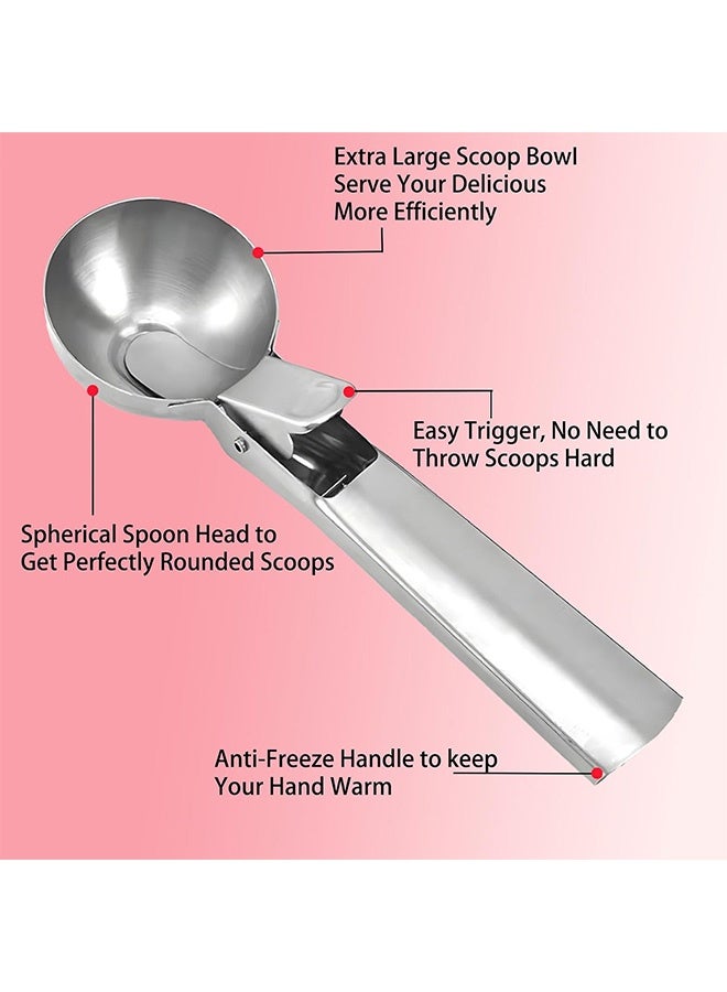 Quantum 2 PCS Ice Cream Scoop, Portable Stainless Steel Ice Cream Scoop with Trigger and Comfortable Handl, Easy Clean for Gelato Cookie Dough (Silver) - Image 4