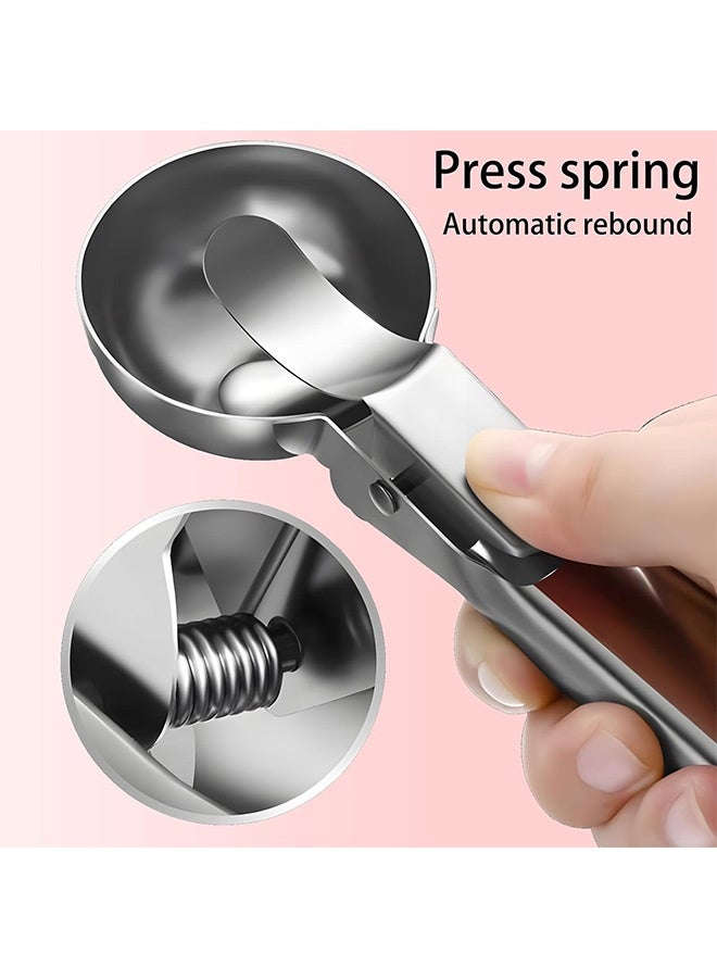Quantum 2 PCS Ice Cream Scoop, Portable Stainless Steel Ice Cream Scoop with Trigger and Comfortable Handl, Easy Clean for Gelato Cookie Dough (Silver) - Image 3