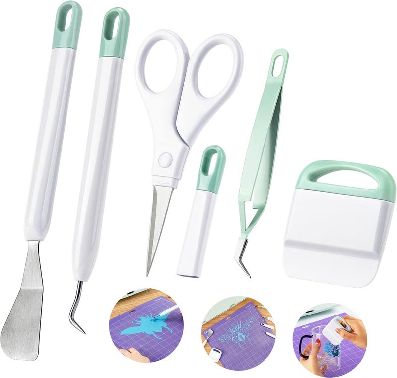 ecraft Vinyl Weeding Tool Set: Vinyl Weeding Craft Basic kit 5 Pieces Including Tweezers & Spatula & Weeders & Scraper & Scissor for cricut/Silhouettes/Cameos/Weeding Vinyl/Splicing - Image 1