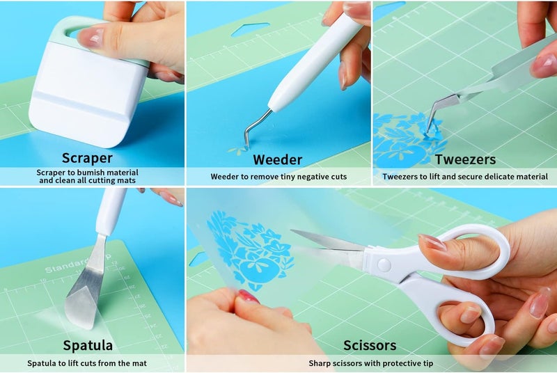 ecraft Vinyl Weeding Tool Set: Vinyl Weeding Craft Basic kit 5 Pieces Including Tweezers & Spatula & Weeders & Scraper & Scissor for cricut/Silhouettes/Cameos/Weeding Vinyl/Splicing - Image 3