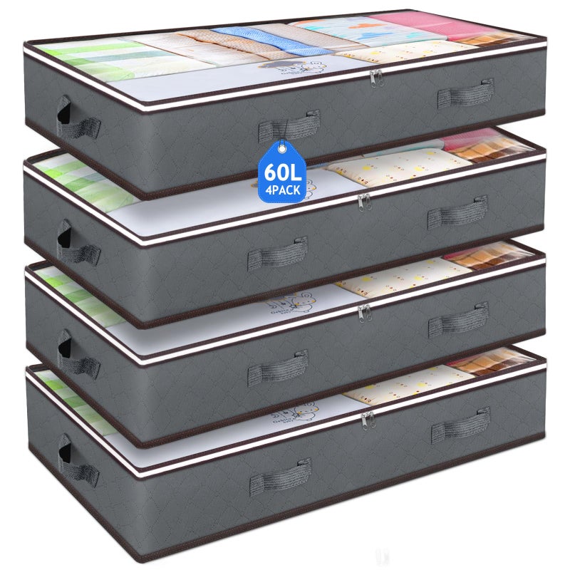 Budding Joy 60L Under Bed Storage Containers, Storage Bins with Clear Lids, Foldable Closet Organizers for Clothes, Blankets, Shoes, Bed Sheets, Comforter, Wrapping Paper, Home Dorm Storage - Image 1