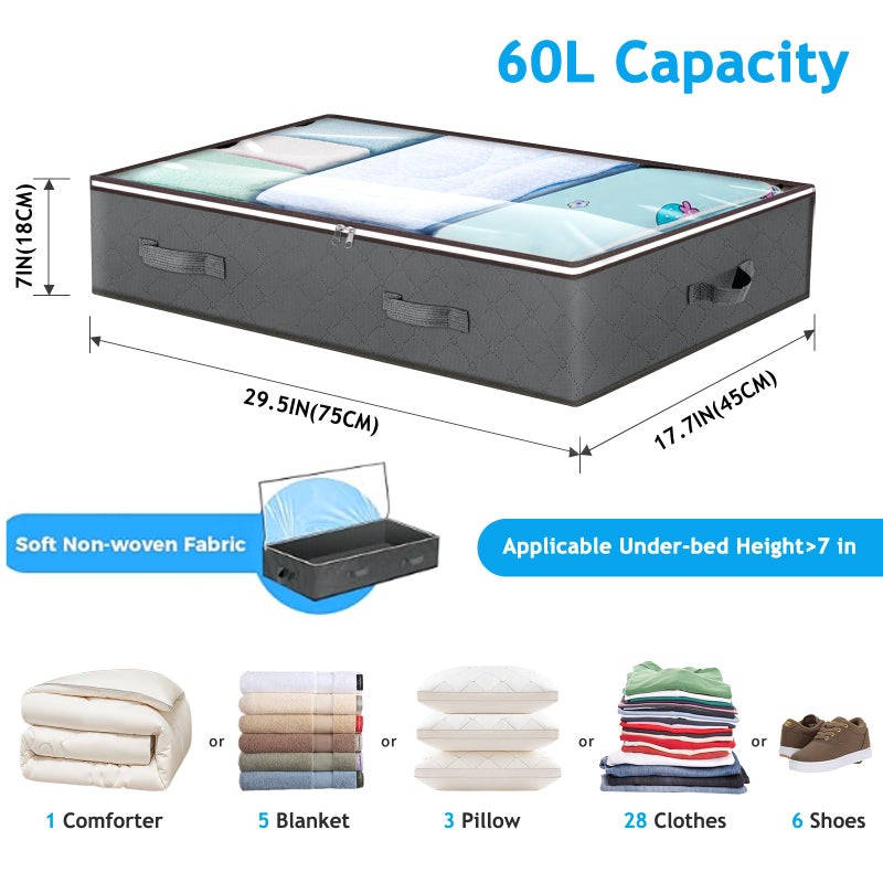 Budding Joy 60L Under Bed Storage Containers, Storage Bins with Clear Lids, Foldable Closet Organizers for Clothes, Blankets, Shoes, Bed Sheets, Comforter, Wrapping Paper, Home Dorm Storage - Image 2