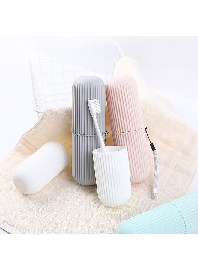 LONG TAO 4 Pcs Travel Toothbrush Case Portable Toothbrush Storage Box Toothbrush Travel Containers Wash Cup Holder Organizer for Trips and Daily Use Green GreyPinkWhite - Image 3