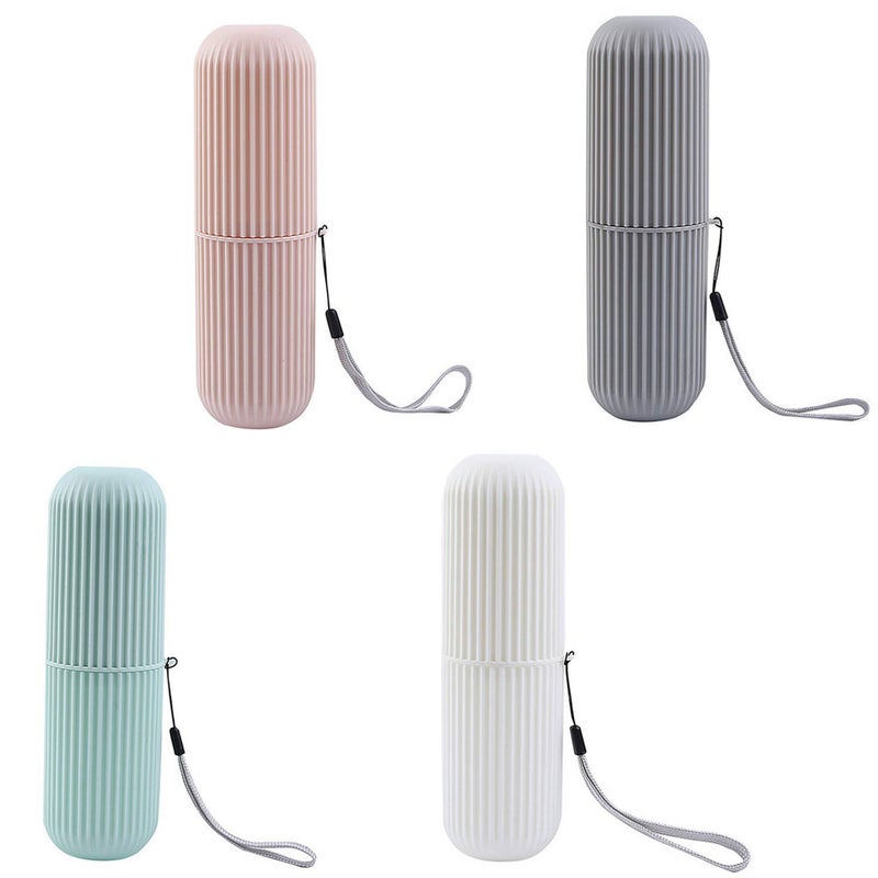 LONG TAO 4 Pcs Travel Toothbrush Case Portable Toothbrush Storage Box Toothbrush Travel Containers Wash Cup Holder Organizer for Trips and Daily Use Green GreyPinkWhite - Image 1