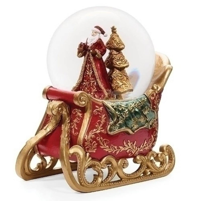 كرة ثلج موسيقية سانتا سليغ مع لمعة باللونين القرمزي والذهبي 7 × 4 من الراتنج