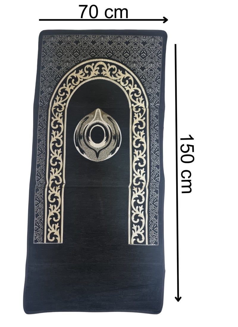 Smart - Luxury Prayer Rug with Wooden Backrest 150cm x 70cm Embroidered Chenille Velvet and Compressed Foam Padded (Black Stone) - Image 1