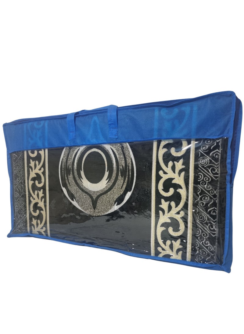 Smart - Luxury Prayer Rug with Wooden Backrest 150cm x 70cm Embroidered Chenille Velvet and Compressed Foam Padded (Black Stone) - Image 1