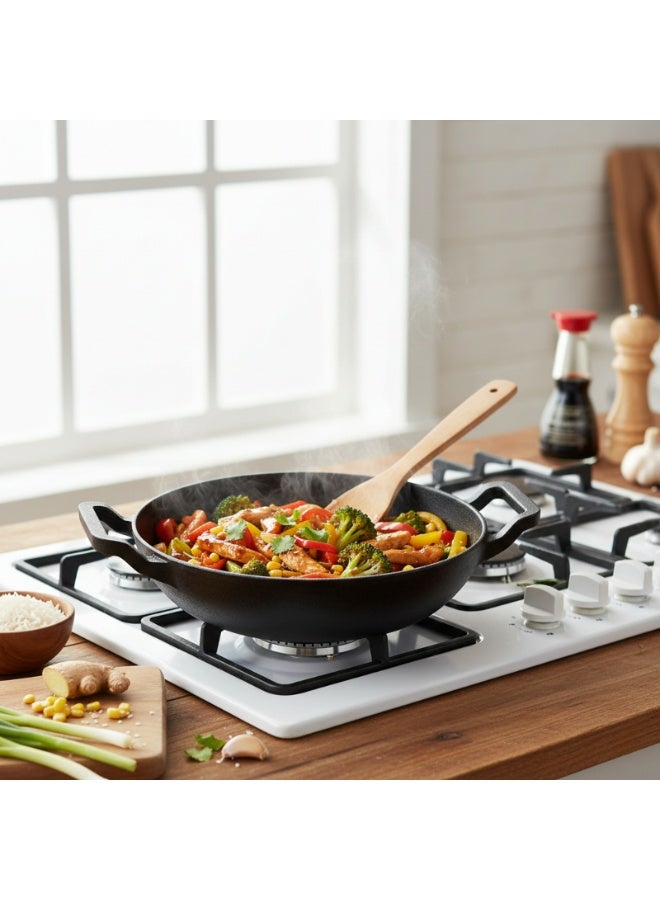 Decent Cast Iron Large Kadai/Pan for Deep Frying & Cooking-Heavy Duty Iron Wok Pan Pre-Seasoned Kadhai/Wok,Frying Pan,Cast Iron Cookware for Gas & Induction |(30 CM) - Image 2