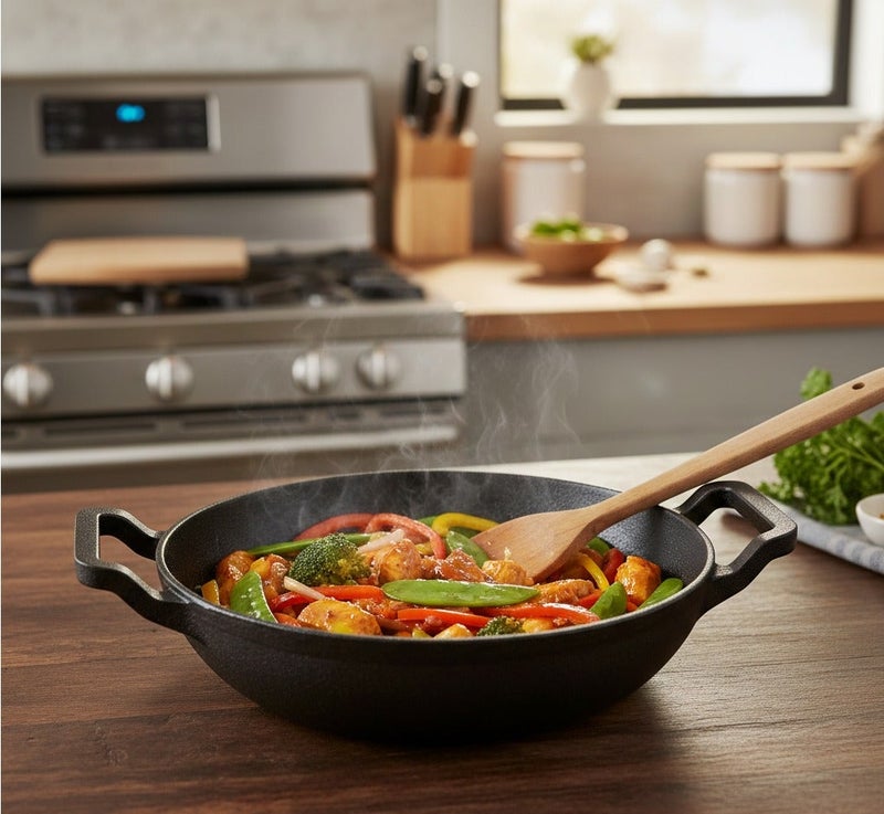 Decent Cast Iron Large Kadai/Pan for Deep Frying & Cooking-Heavy Duty Iron Wok Pan Pre-Seasoned Kadhai/Wok,Frying Pan,Cast Iron Cookware for Gas & Induction |(30 CM) - Image 5