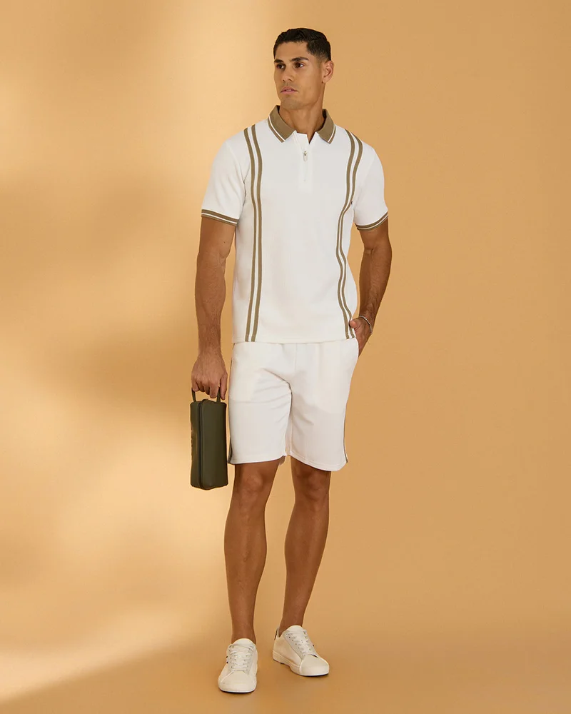 Redtag Men Ivory Jacquard Shorts