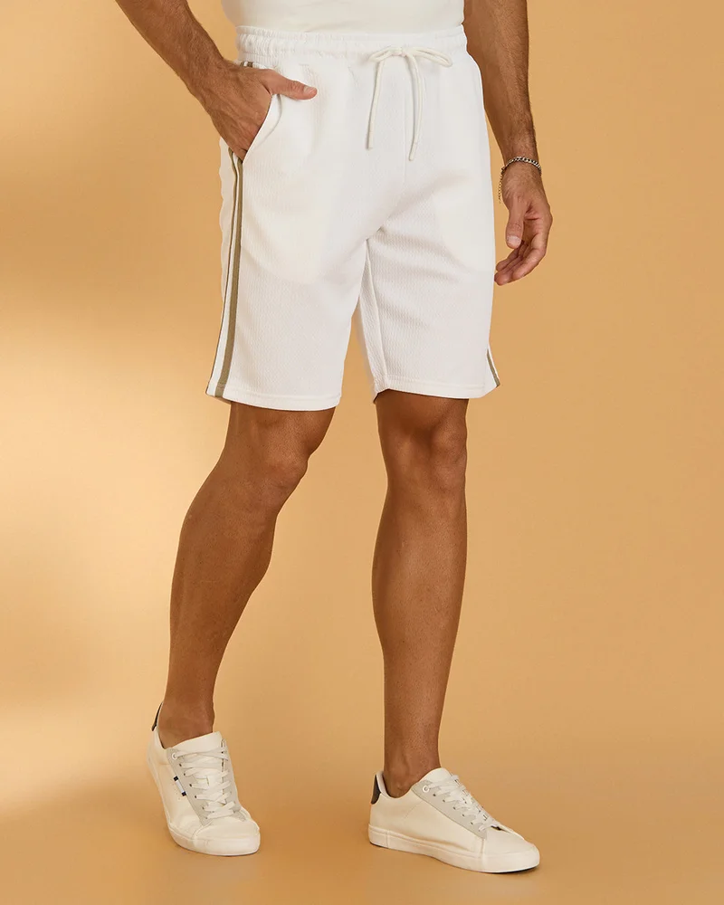 Redtag Men Ivory Jacquard Shorts