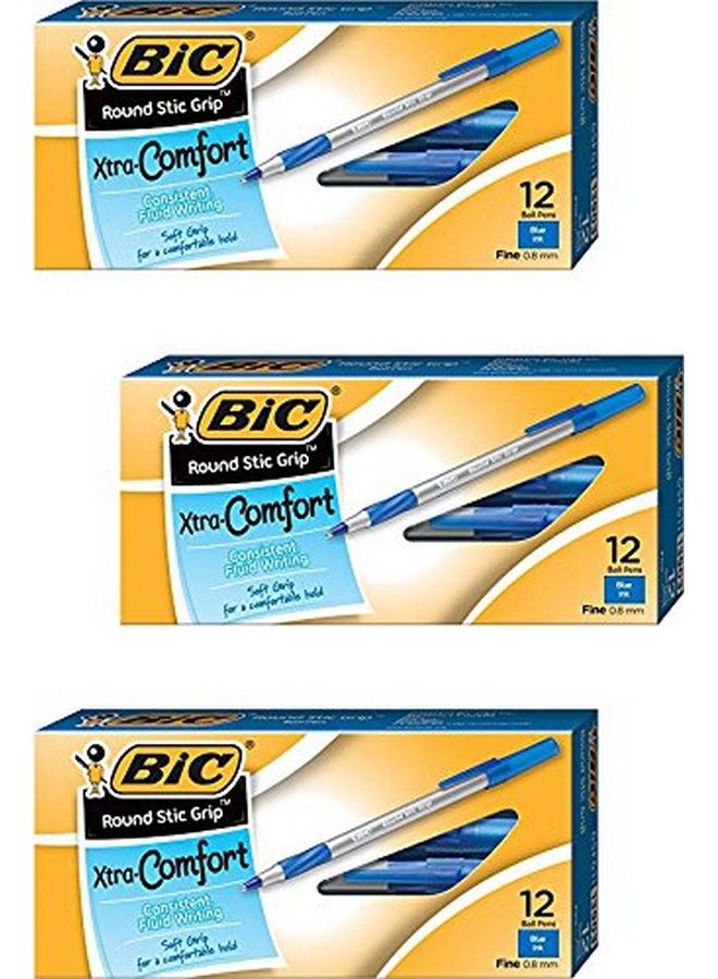 Bic قلم جاف دائري بمقبض مريح بزاوية دقيقة 0.8 مم أزرق 3 دستة GSFG11BE - Image 2