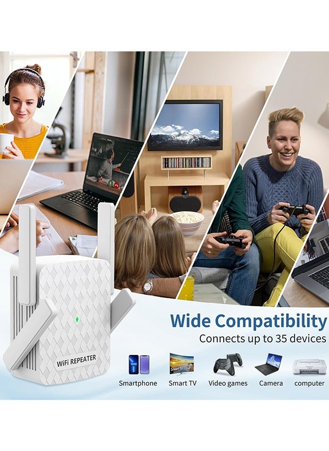 WiFi Extender Wireless Repeater,Internet Wireless Repeater For Home Coverage Up To 10000sq.ft And 35 Devices,300Mbps Booster With Ethernet Port,Dual Band 2.4G,4 Antennas