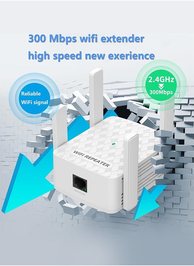 UNUNS WiFi Extender Wireless Repeater,Internet Wireless Repeater For Home Coverage Up To 10000sq.ft And 35 Devices,300Mbps Booster With Ethernet Port,Dual Band 2.4G,4 Antennas  - Image 2