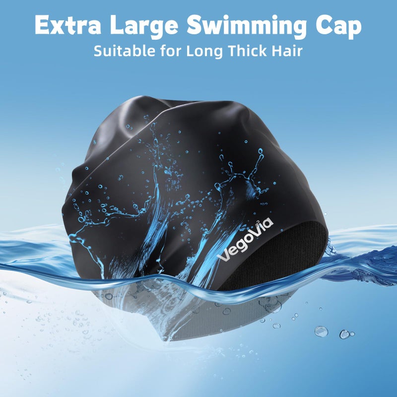 VegoVia Extra Large Swim Cap for Braids and Dreadlocks, Women Swimming Cap Waterproof for Black Women Adult Men Locs Long Hair Keep Hair Dry, Cover Ear Silicone Swim Hat for Bathing Pool - Image 2