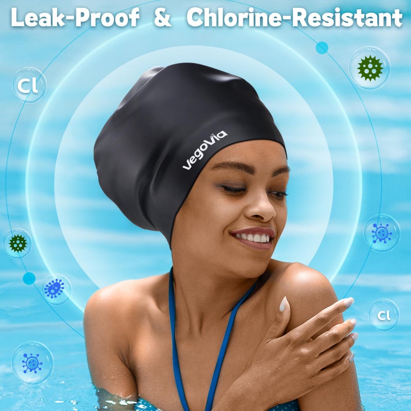 VegoVia Extra Large Swim Cap for Braids and Dreadlocks, Women Swimming Cap Waterproof for Black Women Adult Men Locs Long Hair Keep Hair Dry, Cover Ear Silicone Swim Hat for Bathing Pool - Image 4
