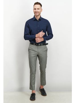 Cavalli Class Men Slim Fit Embroidered Logo Long Sleeve Dress Shirt, Navy Blue  - Image 4