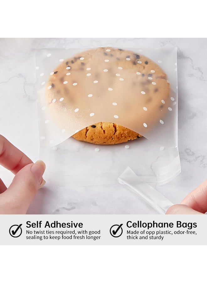 Bincoo 300-Pack Self-Adhesive Clear Plastic Cellophane Cookie Bags for Gift Giving, Candy and Bakery Pastry Packaging White Polka Dot, 4x4 IN - Image 3