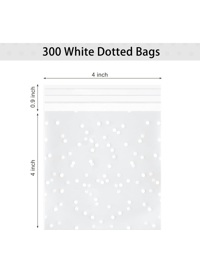 Bincoo 300-Pack Self-Adhesive Clear Plastic Cellophane Cookie Bags for Gift Giving, Candy and Bakery Pastry Packaging White Polka Dot, 4x4 IN - Image 2
