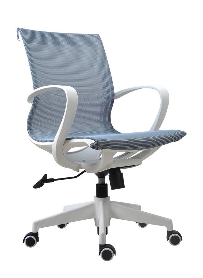 Generic - White Frame Middle Back Ergonomic Office Chair in Blue for Executives and Managers, Adjustable Height and Tilt, Strong Mesh Back, 300mm Fiberglass Base, Nylon Casters - Image 1