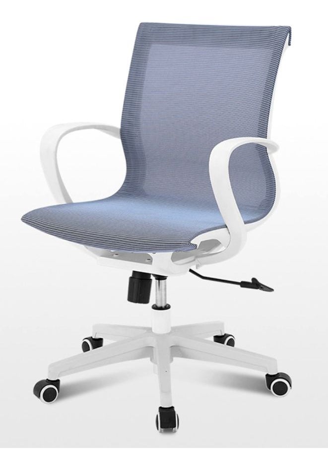 Generic - White Frame Middle Back Ergonomic Office Chair in Blue for Executives and Managers, Adjustable Height and Tilt, Strong Mesh Back, 300mm Fiberglass Base, Nylon Casters - Image 1