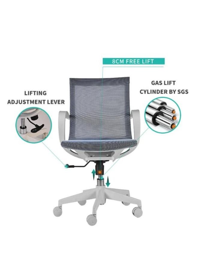 Generic - White Frame Middle Back Ergonomic Office Chair in Blue for Executives and Managers, Adjustable Height and Tilt, Strong Mesh Back, 300mm Fiberglass Base, Nylon Casters - Image 1