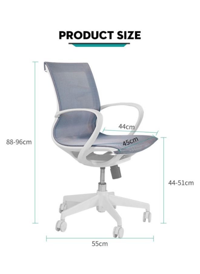 Generic - White Frame Middle Back Ergonomic Office Chair in Blue for Executives and Managers, Adjustable Height and Tilt, Strong Mesh Back, 300mm Fiberglass Base, Nylon Casters - Image 1